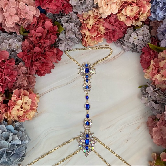 Boho Long Crystal Rhinestone Body Necklace Harness - Picture 5 of 16